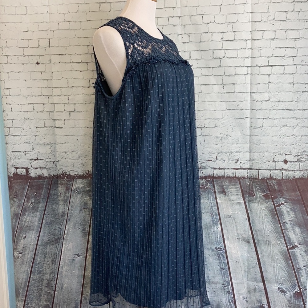 Lane Bryant Blue Pleated Lace Yoke Swing Shift Dress 14/16 Plus Mini Feminine